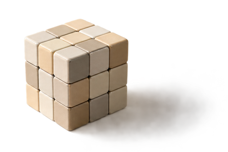 Sculptural Rubik’s-style cube in ivory, cream and white